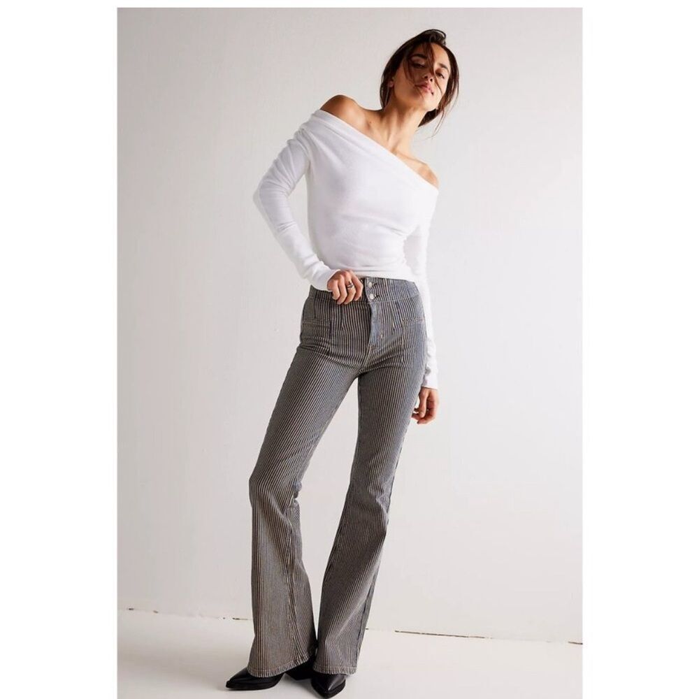 We The Free NEW Jayde Railroad Stripe Flare Jeans Women’s  Size 31 Free People
